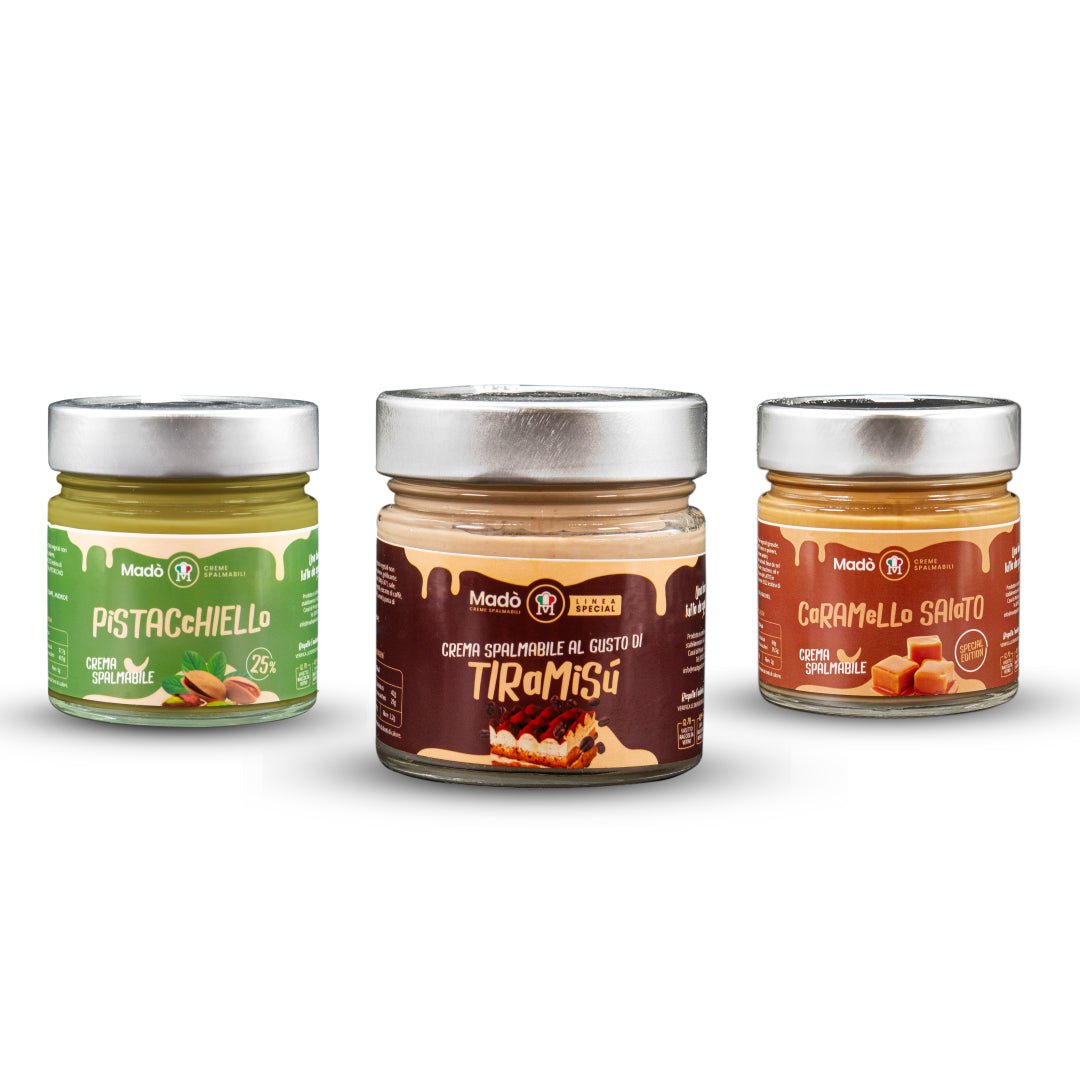 Best Seller Madò - Box 3 gusti: Pistacchiello 25% + Tiramisù + Caramello Salato - Madò Creme
