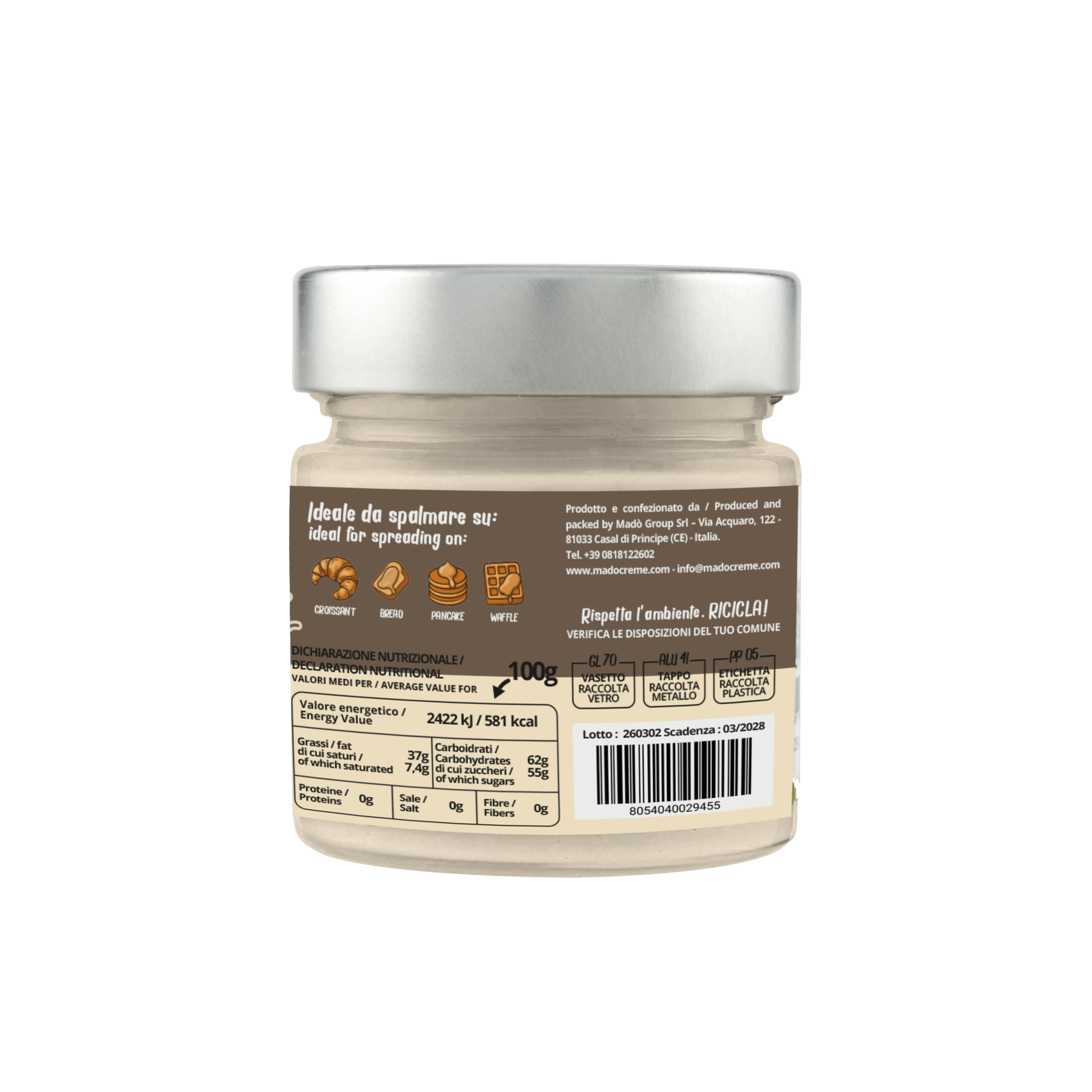 Crema spalmabile Vegana "Cioccolata bianca" - Madò Creme