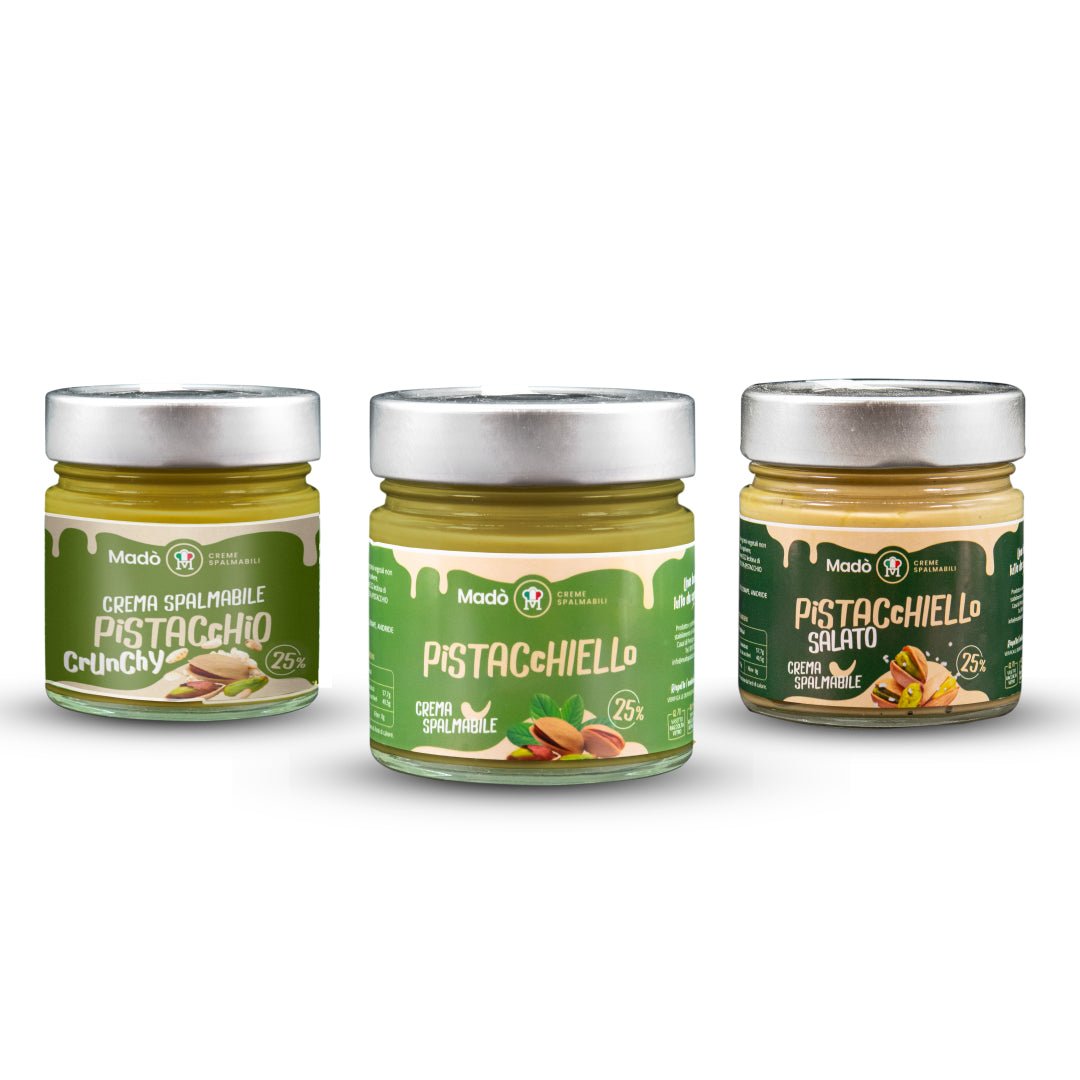 Pistacchio Lover - Box 3 gusti: Pistacchio 25% + Pistacchiello Salato 25% + Pistacchiello Crunchy 25% - Madò Creme