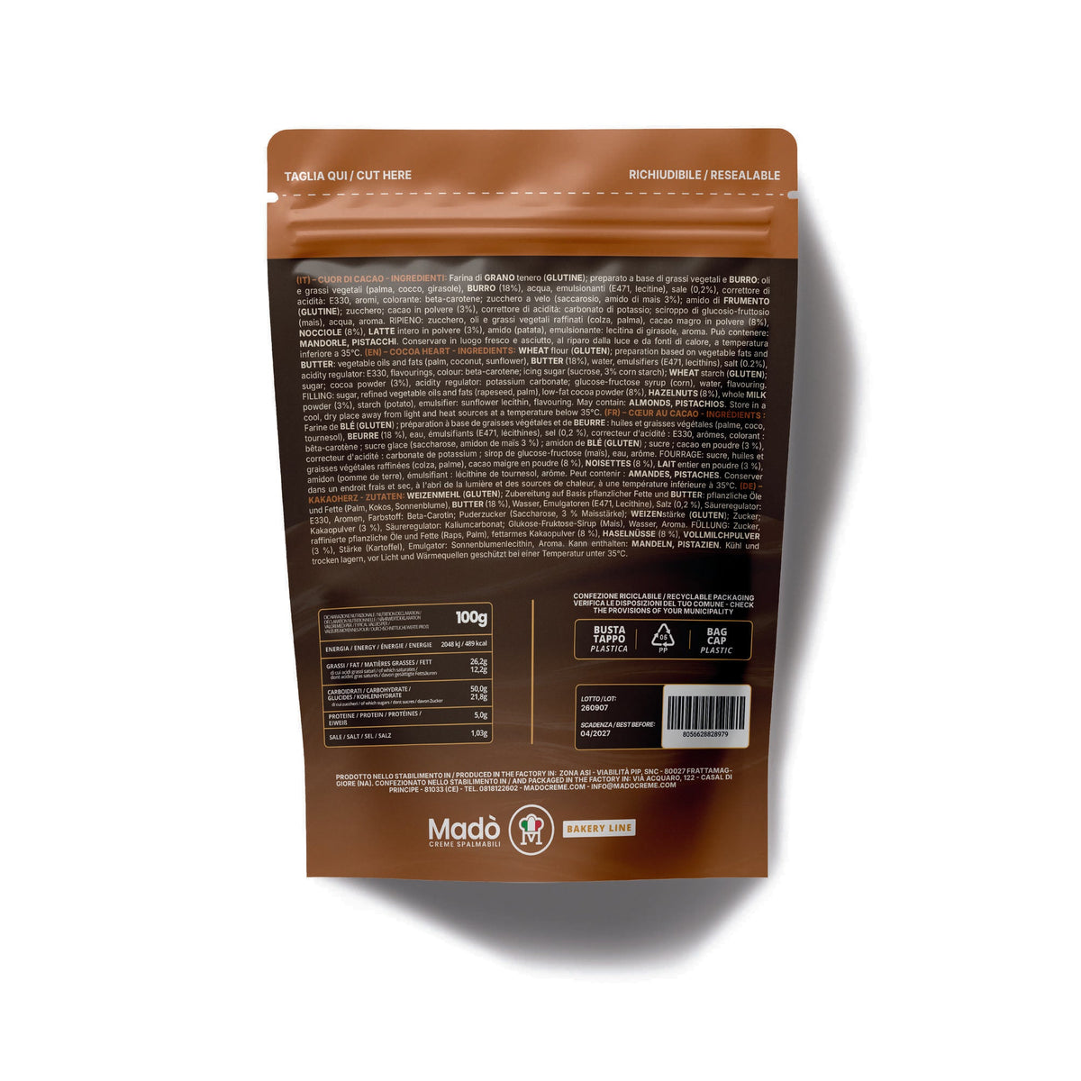 Cuorcrema Cacao – Biscotti ripieni di crema alla nocciola 250g - Madò Creme