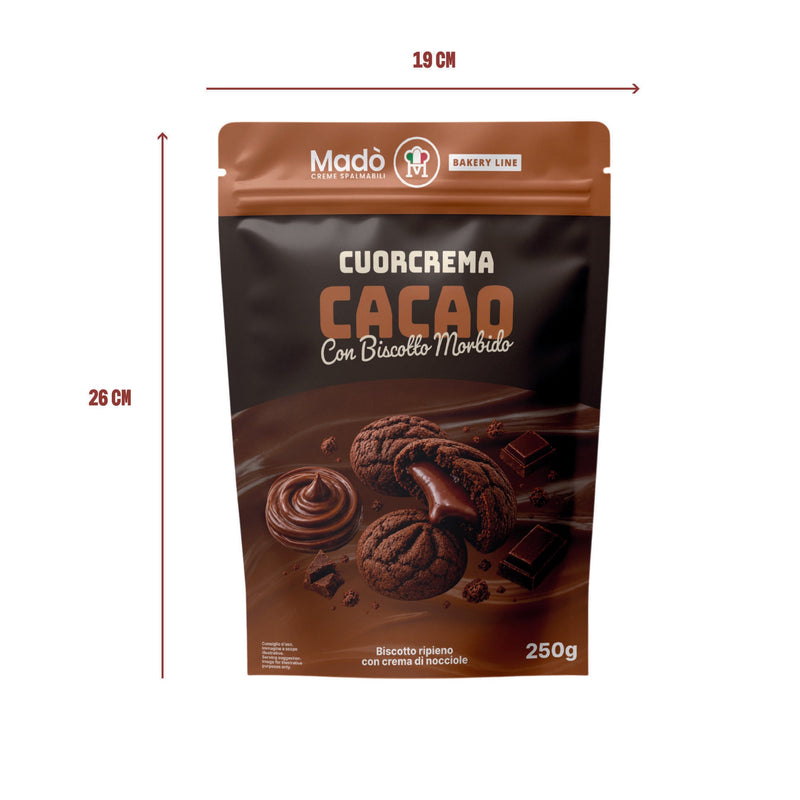Cuorcrema Cacao – Biscotti ripieni di crema alla nocciola 250g - Madò Creme